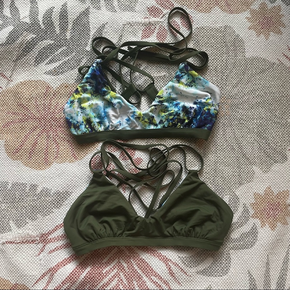 Athleta Hypersonic Reversible Bikini Top Olive Green Small NWOT